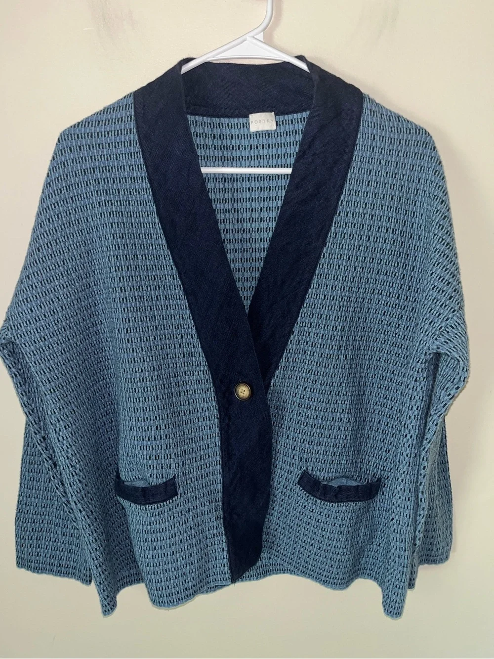 Poetry Women’s Blue Long Sleeve Knit Cardigan V Neck Sweater Size 12 Cotton EUC - Picture 1 of 7